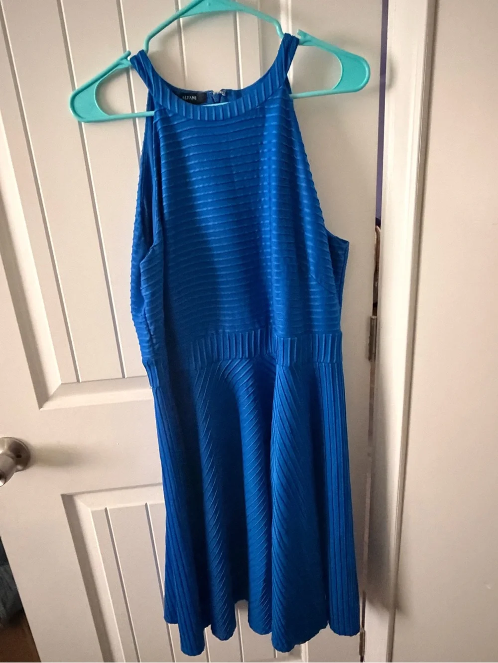 Alfani Electric Blue Ribbed Halter Fit & Flare Mini Dress